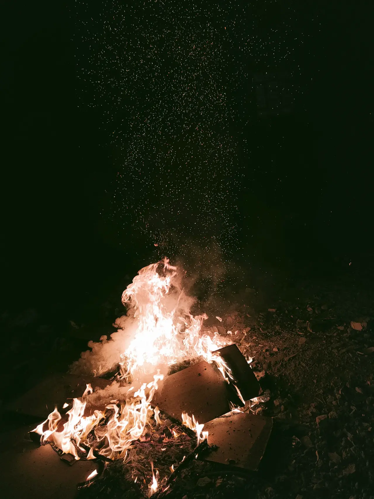 Bonfire sparks on grainy Super 8 home-movie film — Original