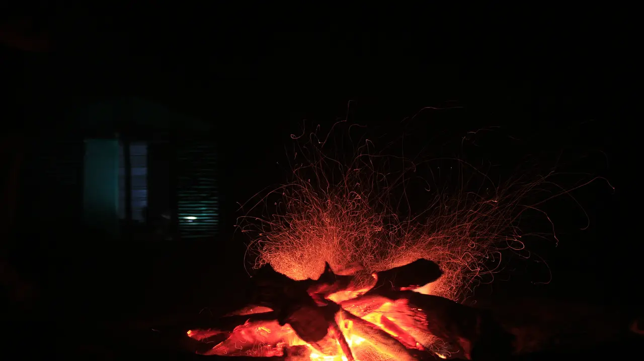 Glowing campfire embers on Kodachrome reversal stock — Original