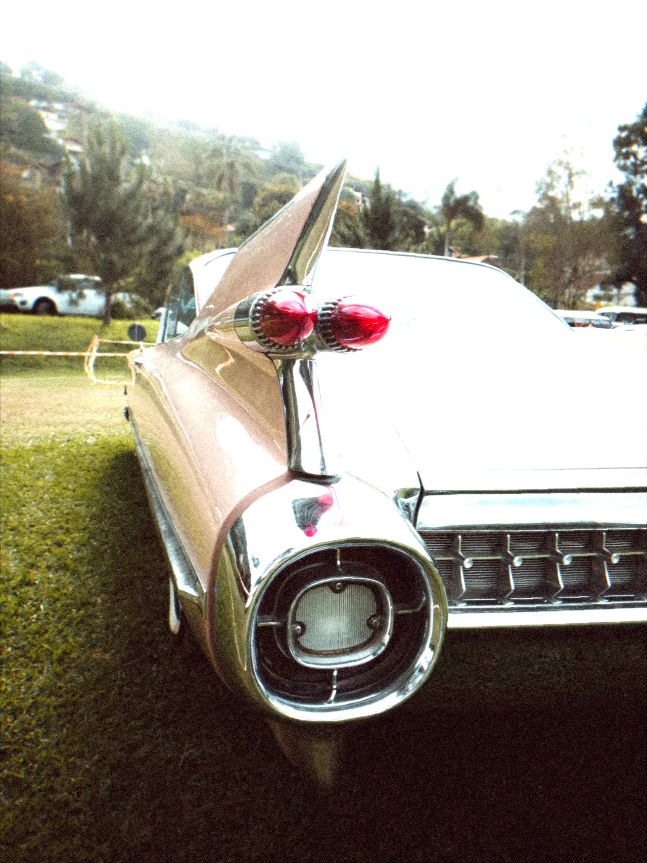 Chrome tailfins of a classic car in three-strip Technicolor — Technicolor